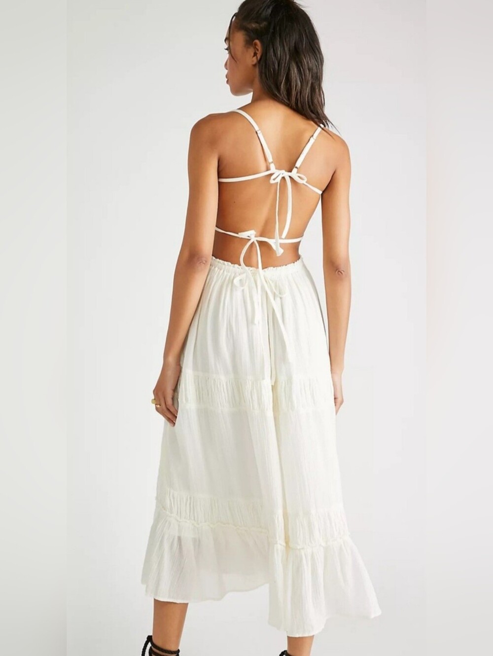 Free People Taking Sides Tiered Cotton Maxi Dress Size L - Picture 14 of 15